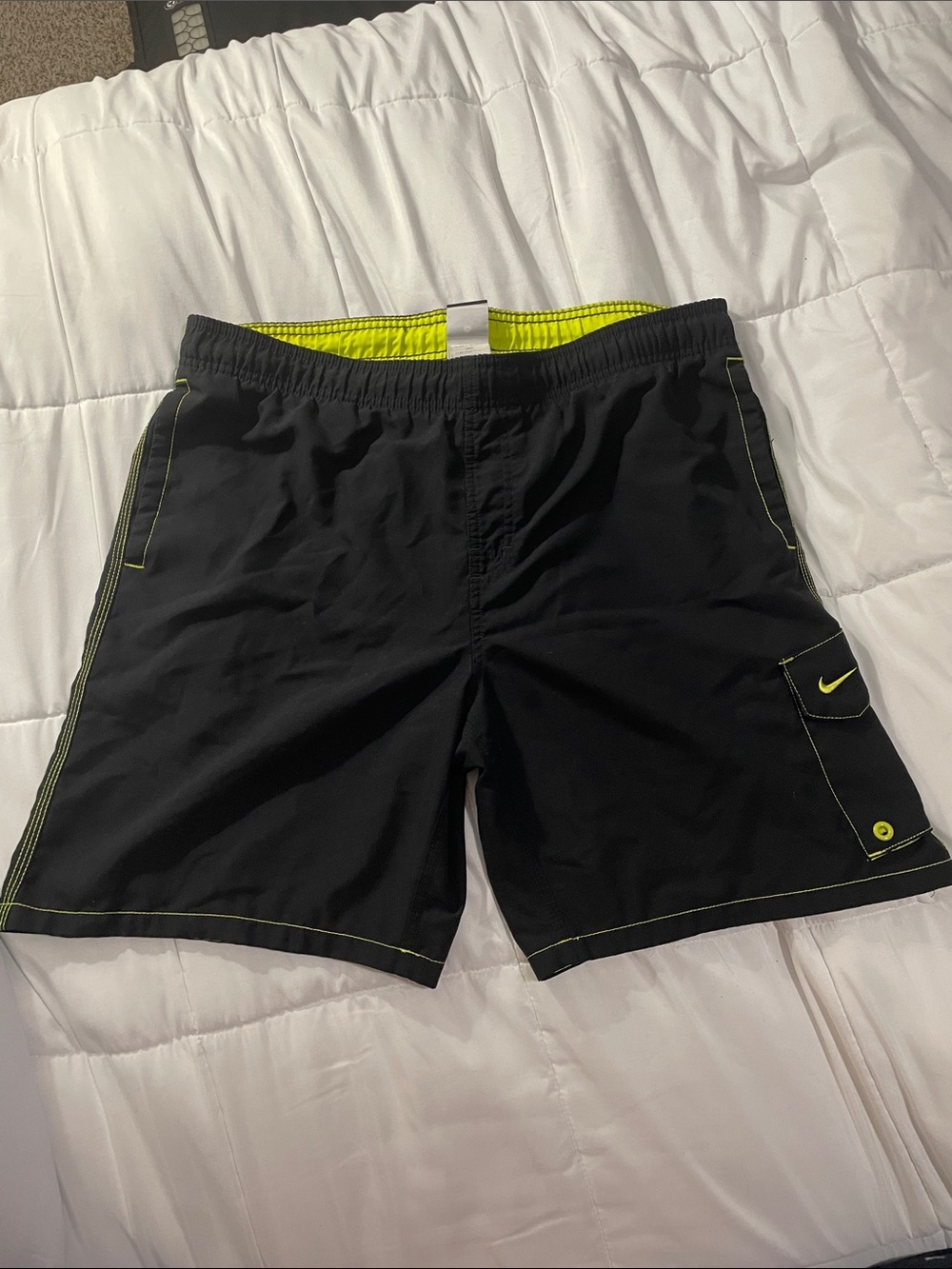 Nike Men’s Black Swim Trunks with Neon Yellow Accents